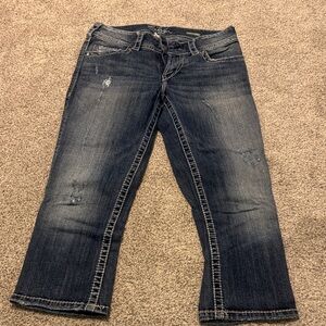 Silver Slim Crop Women’s Jeans - Dark Wash Blue